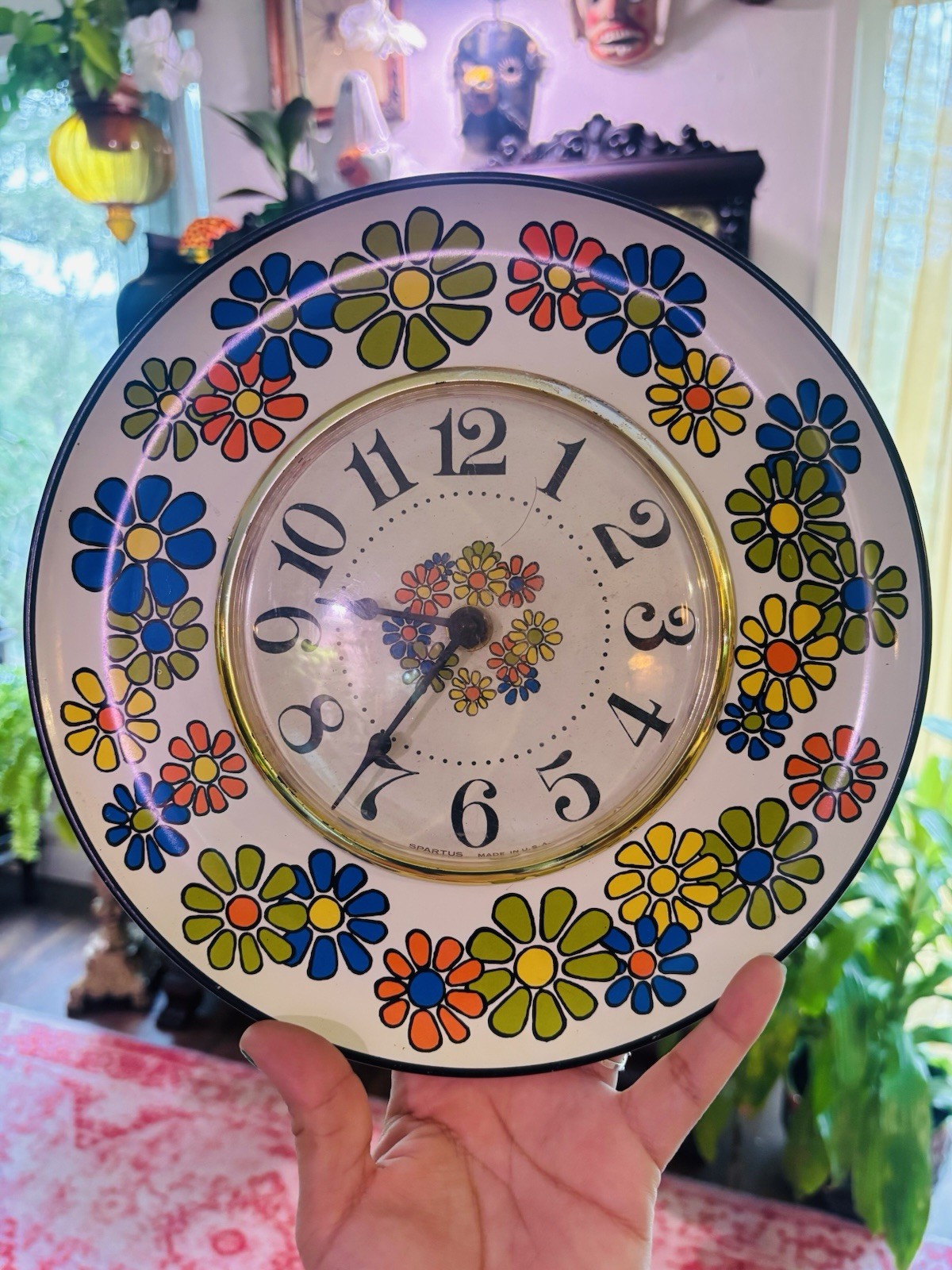 Vintage 1970s Home Decor Clock Flower Patter