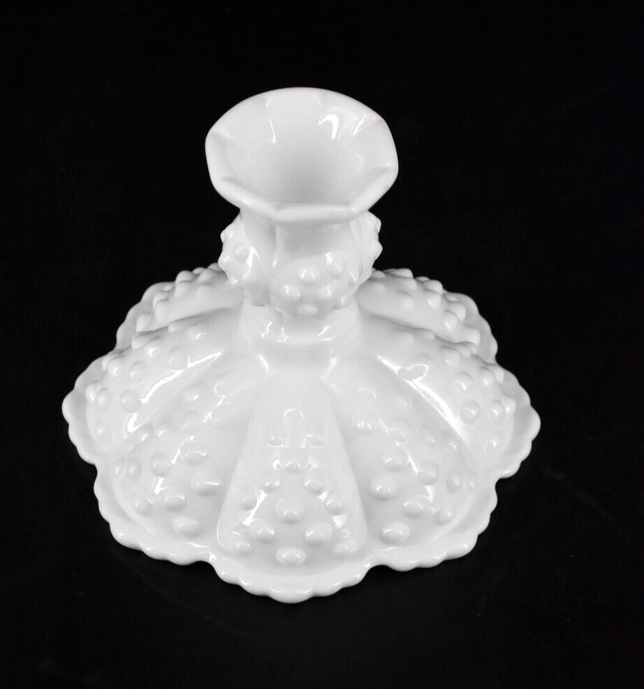 VTG Fenton Hobnail Milk Glass #3775 Candle Holder Ribbed Scallped Base 4