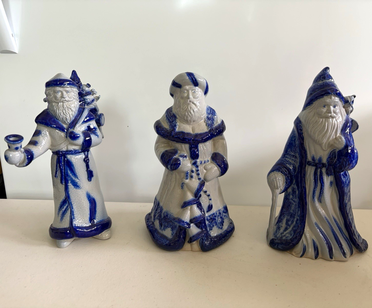 Eldreth pottery hand crafted, salt glazed stoneware Santa Figurines
