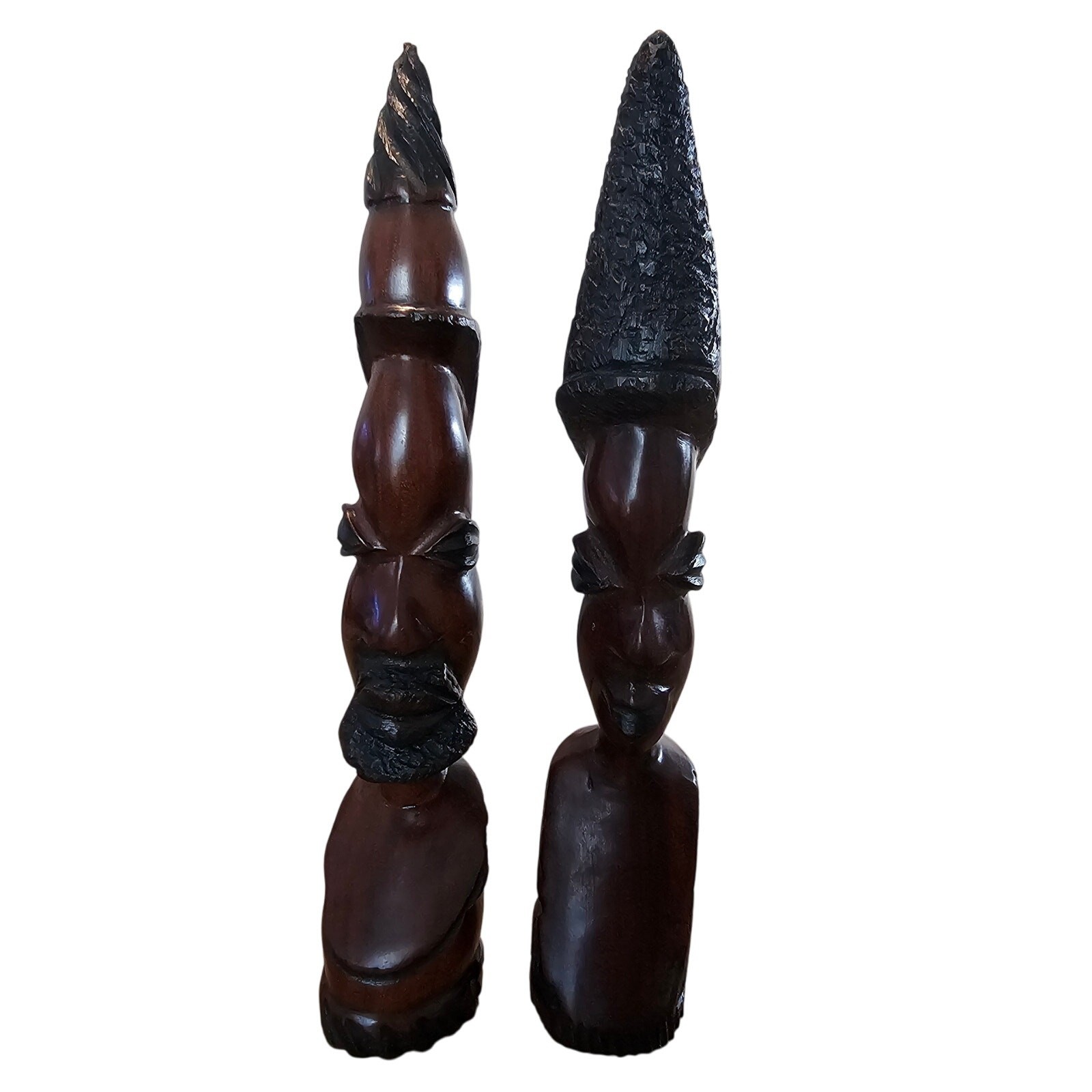 Vintage African Couple Carved Bust Wood Art Statues Handcrafted Tribal 10\