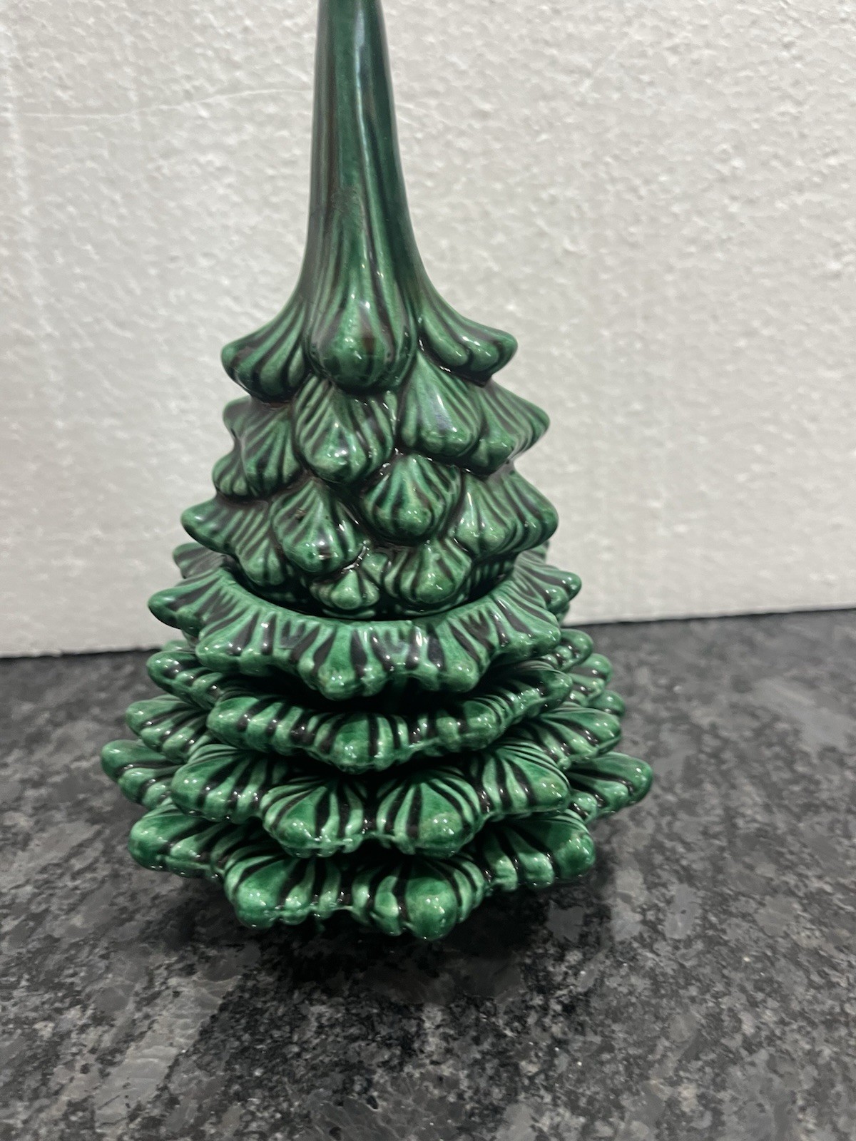 Vintage Stacking Ceramic Christmas Tree Lighter and Ashtray Set MCM Japan 6.5\