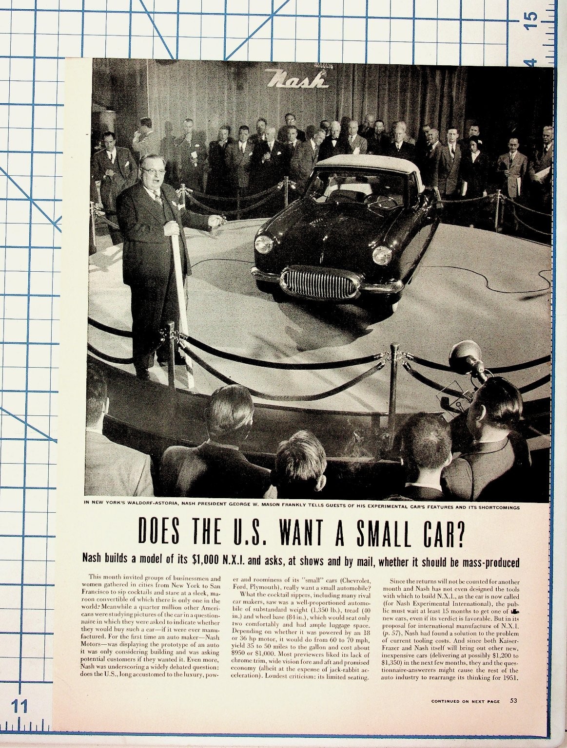 1951 Nash N.X.I. Small Car Article & Canada Dry Vintage Magazine Print Ad