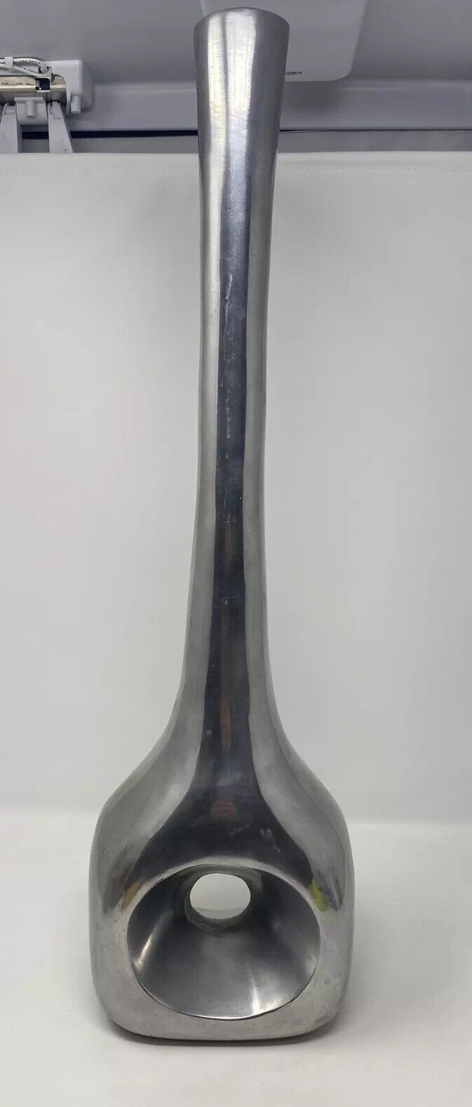 80s Postmodern Polished Cast Aluminum Tall  Metal Vase 22.5”
