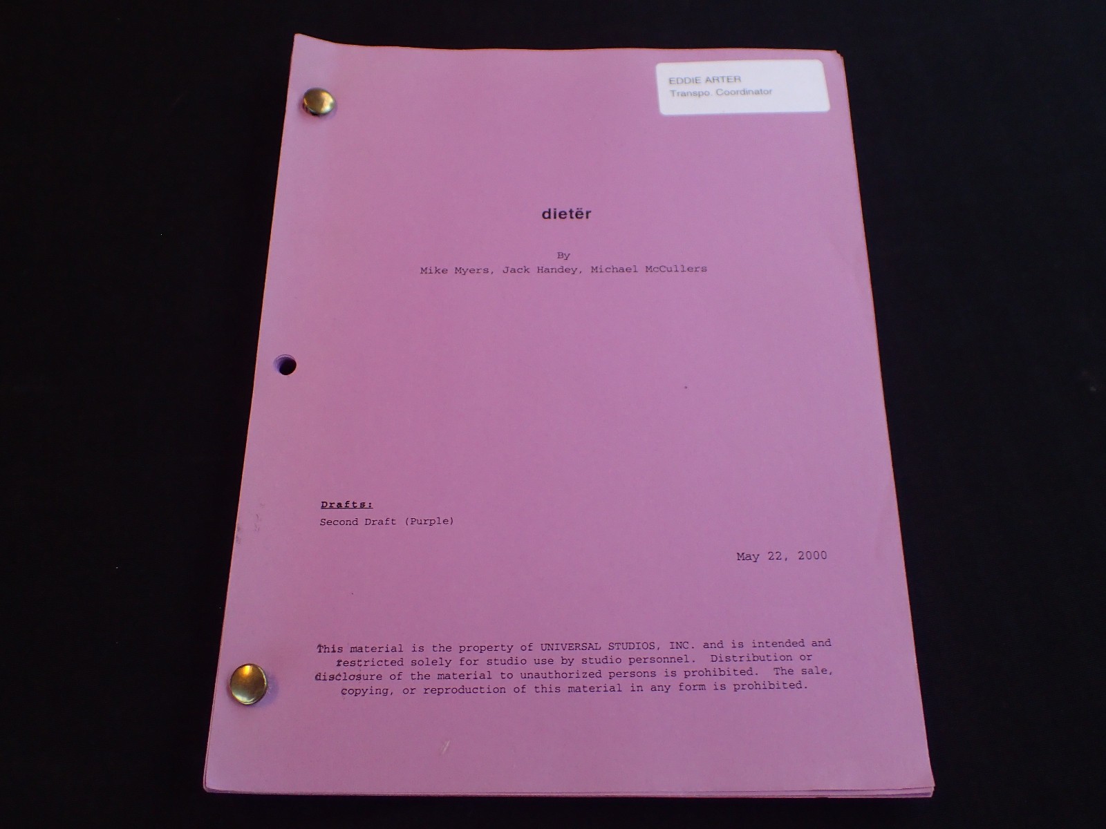 RARE ORIGINAL Script of Mike Myers Never Made Movie \ RARE ORIGINAL Script of Mike Myers Never Made Movie \
