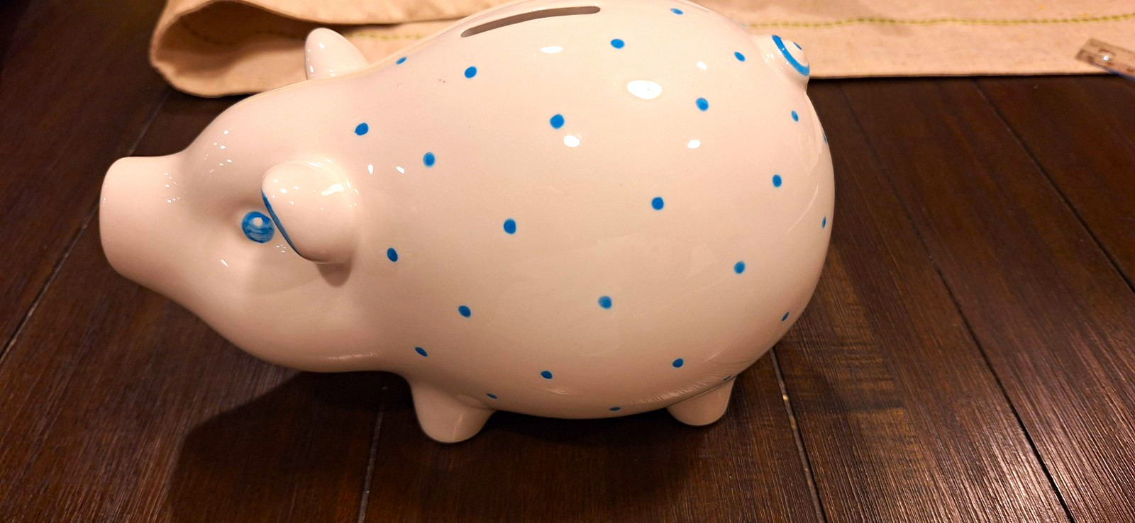 Vintage Tiffany & Co. Este Ceramiche Piggy Bank Blue Polka Dot Italy MINT
