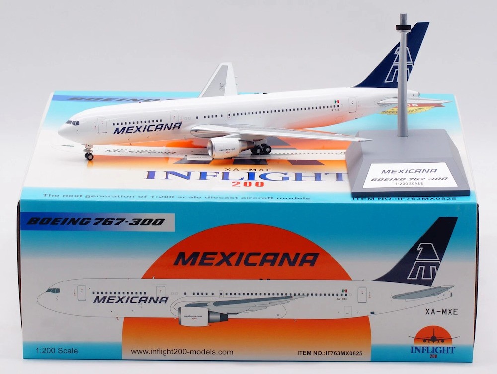 Inflight IF763MX0825 Mexicana Boeing 767-300ER XA-MXE Diecast 1/200 Jet Model
