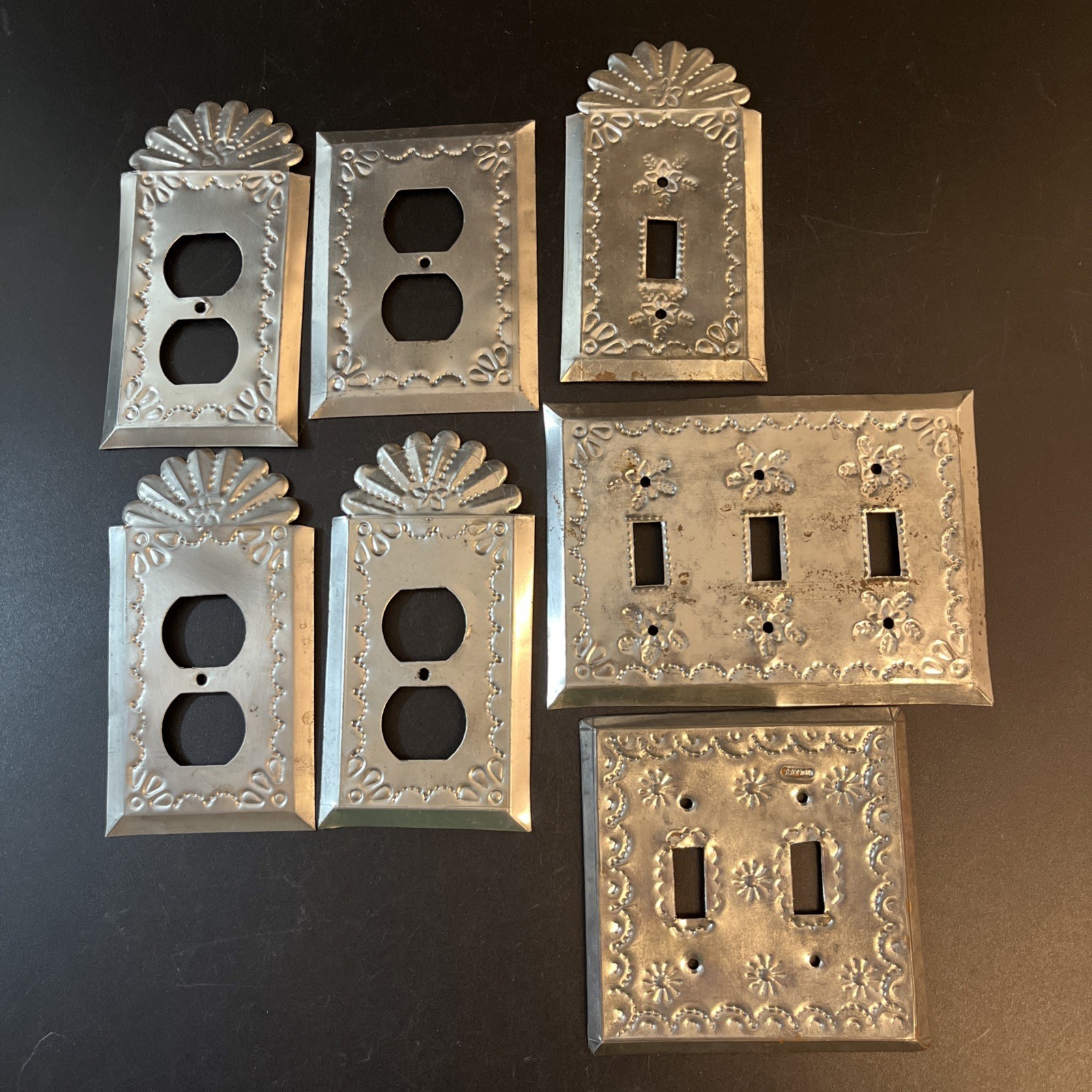 7 Hammered Tin Art Outlet Covers Hecho Mexico Floral Textured Plug Switch Lot