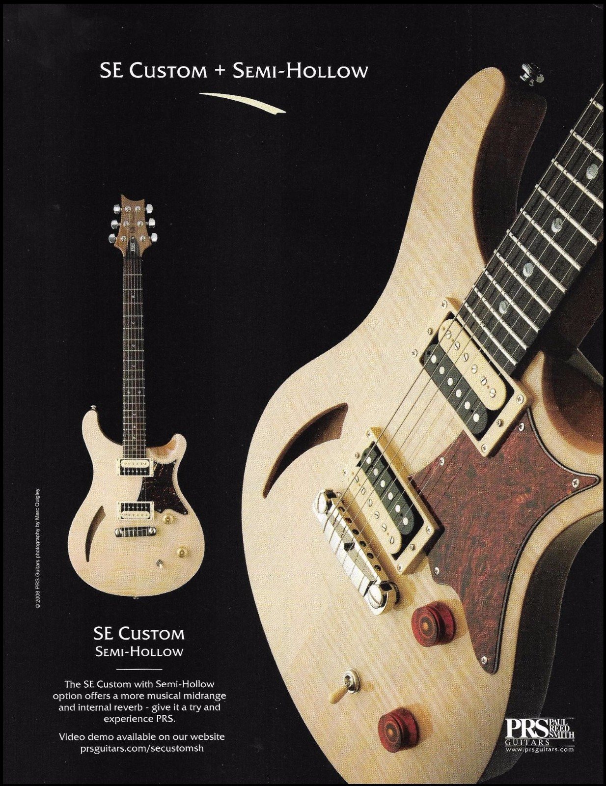 PRS SE Custom Semi-Hollow Body guitar 2008 ad 8 x 11 advertisement print