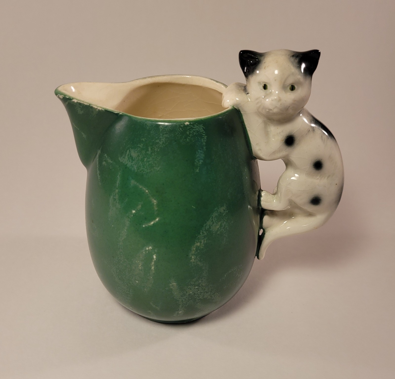 Vintage Erphila Fayence Cream Pitcher Germany 772 Ceramic Cute Cat Green MCM