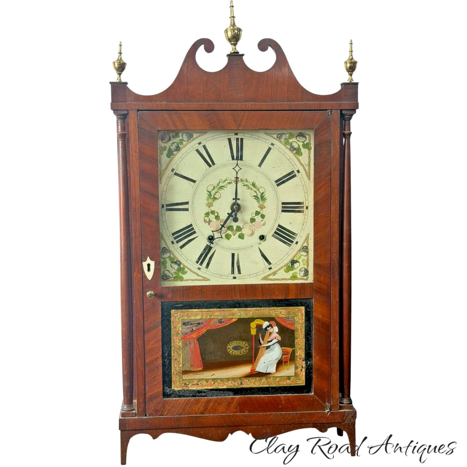 antique Eli Terry & sons mahogany pillar & scroll clock 1830 project clean antique Eli Terry & sons mahogany pillar & scroll clock 1830 project clean