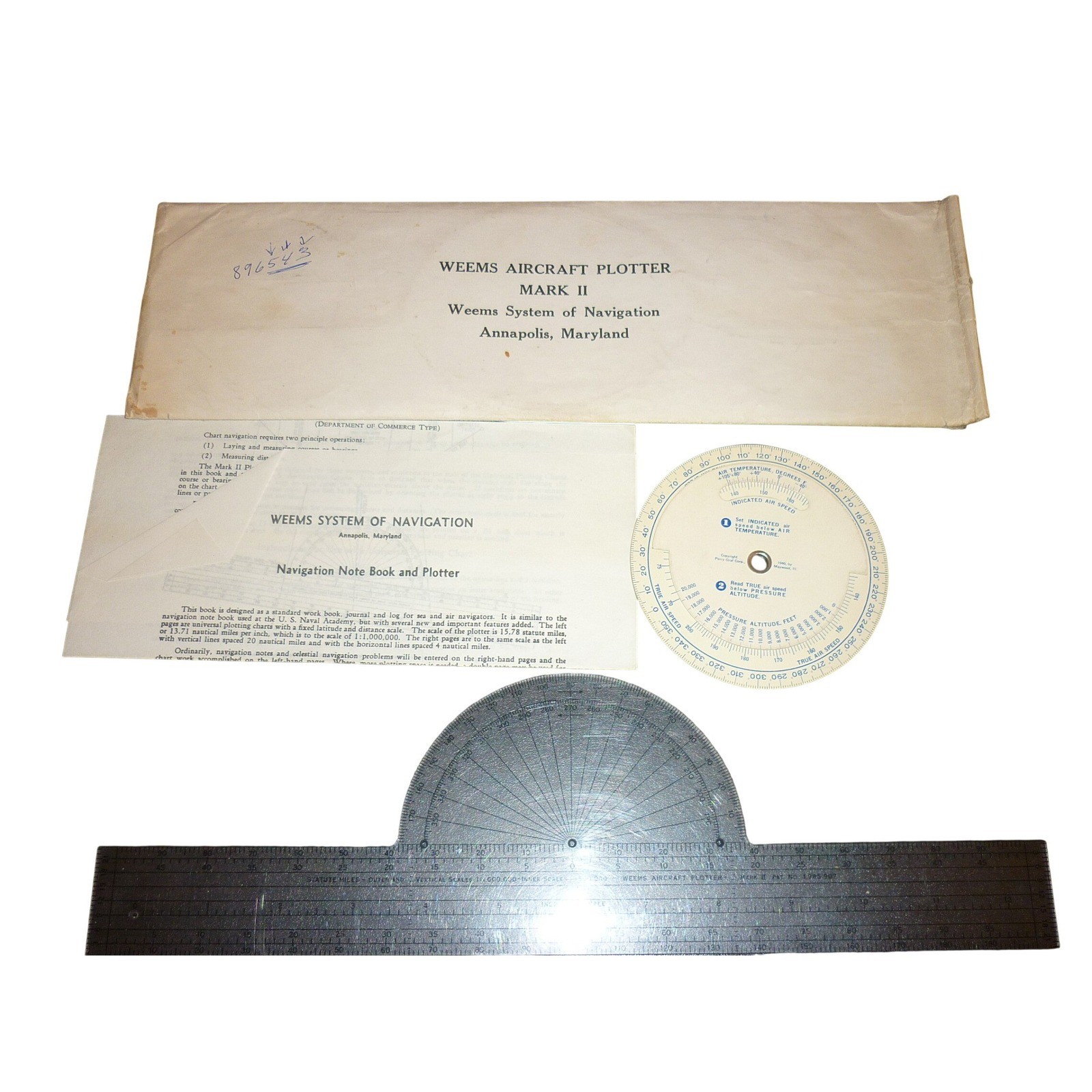 Vintage WWII Weems Mark II Aircraft Plotter Set Annapolis MD  Airspeed Computer