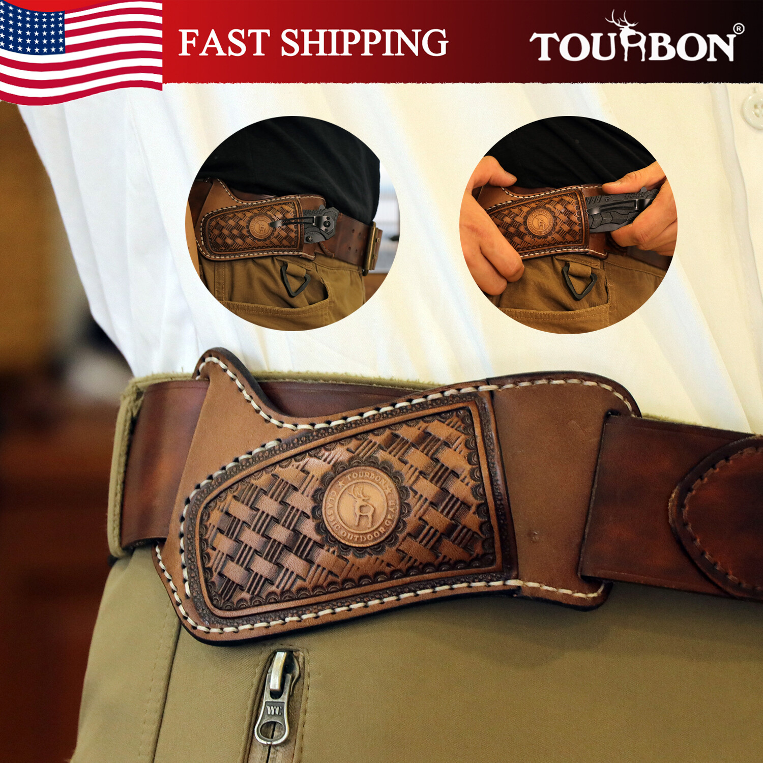 TOURBON Vintage Leather Folding Blade Knife Belt Holster Pocket Knives Sheath US
