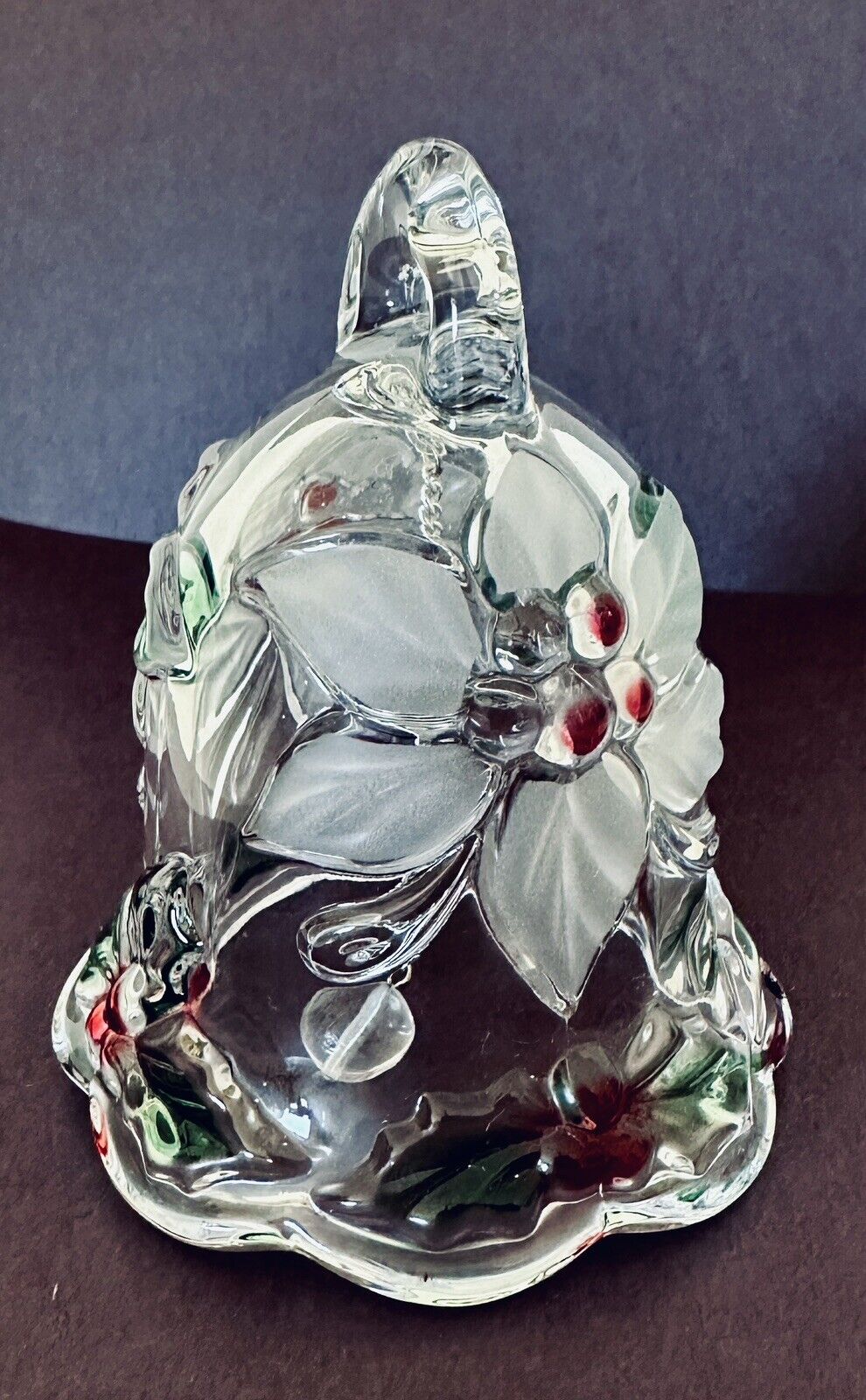 Mikasa  Crystal Christmas Bell Ornaments Thick Glass Decorations Holly Bloom
