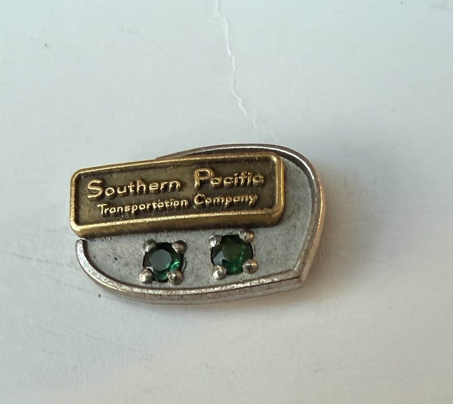 Vintage Southern Pacific Railroad Employee Green Gemstones Award Pin