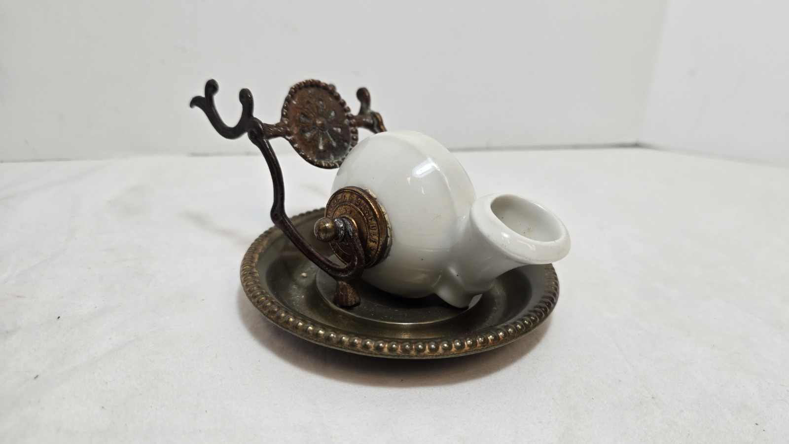 Antique J.L. Bascule Endriers Bonze Porcelain Inkwell Ca. 1890s - RARE