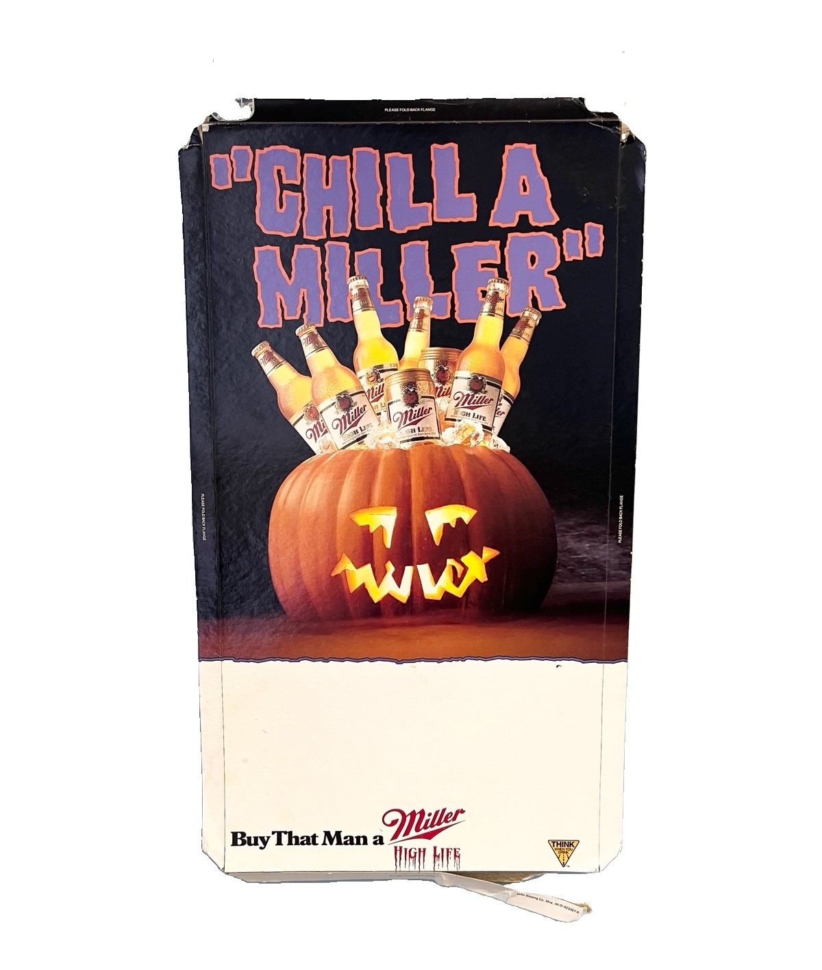Vintage Miller High Life Chill A Miller Halloween Cardboard Beer Display Sign