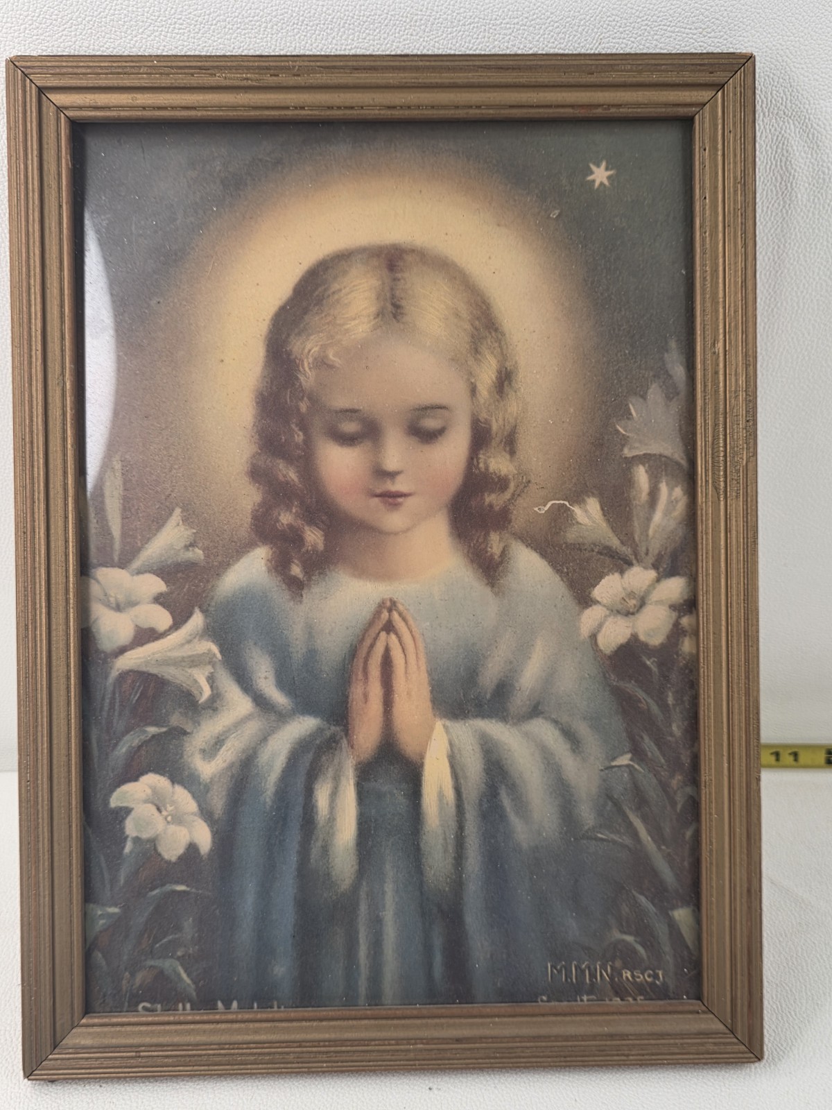 Antique 1935 Stella Matutina North Star Praying Child Print – Framed