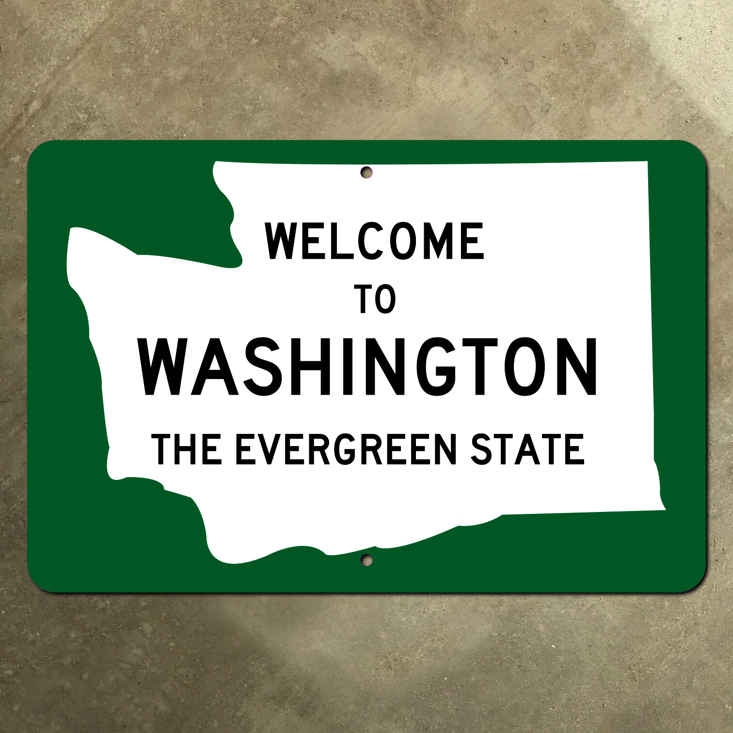 Washington state line highway marker road sign evergreen map outline 1970 21x14