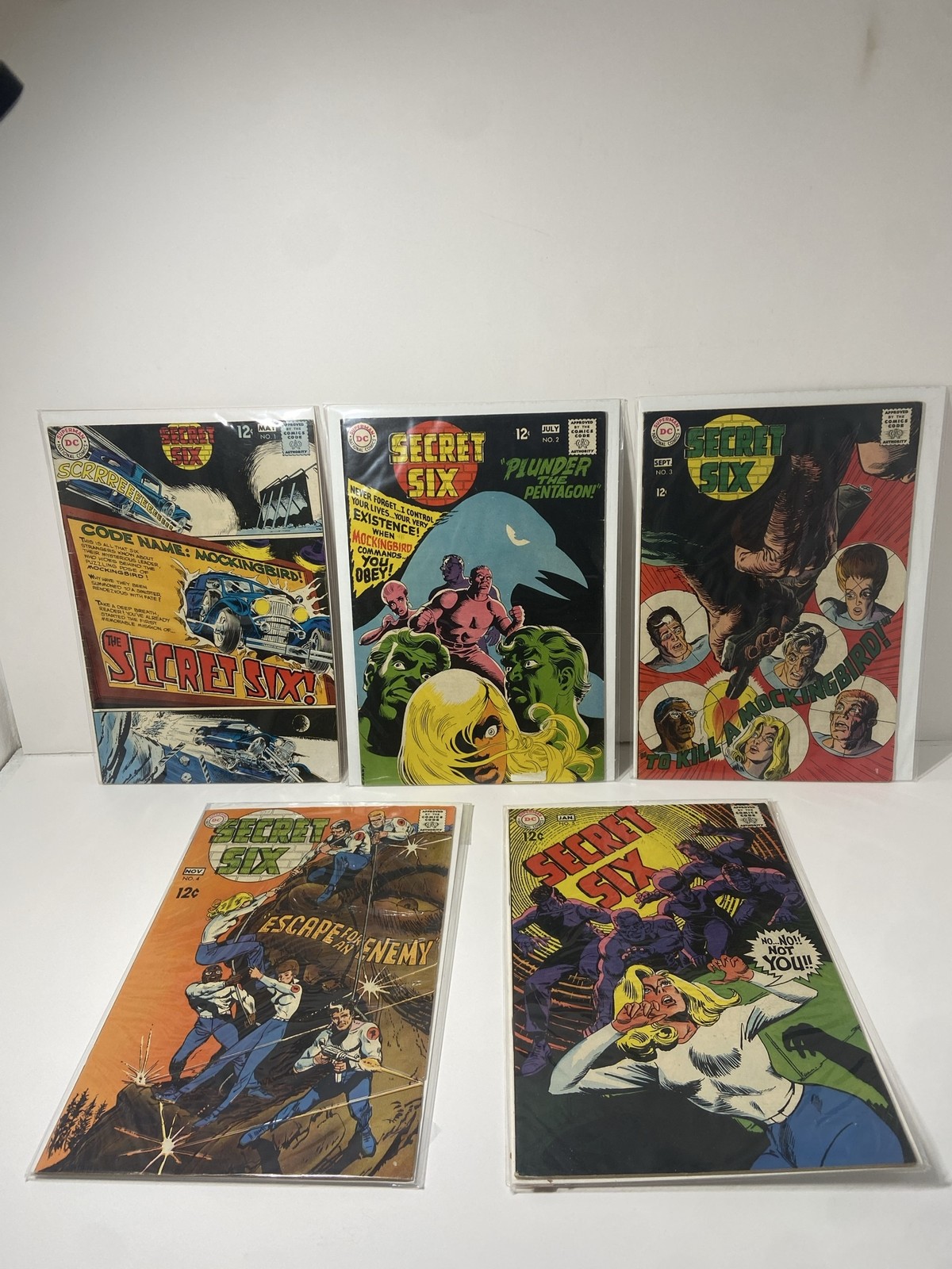 Vintage 1968 DC Secret Six Comic Book Lot 5 12¢ Silver Age Mockingbird Set