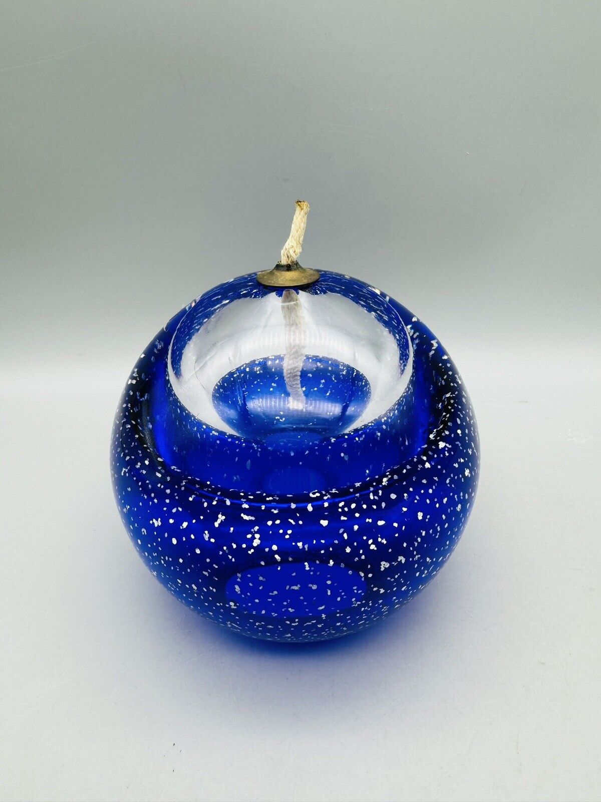 Handmade Cello Art Glass Oil Burner Lamp Blue With Silver Confetti 