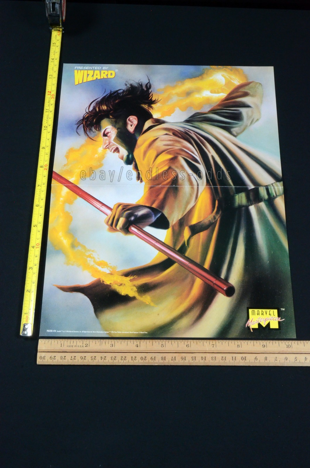 1996 2-sided Human Torch Boris Vallejo Gambit Marvel Comics X-Men Wizard Poster