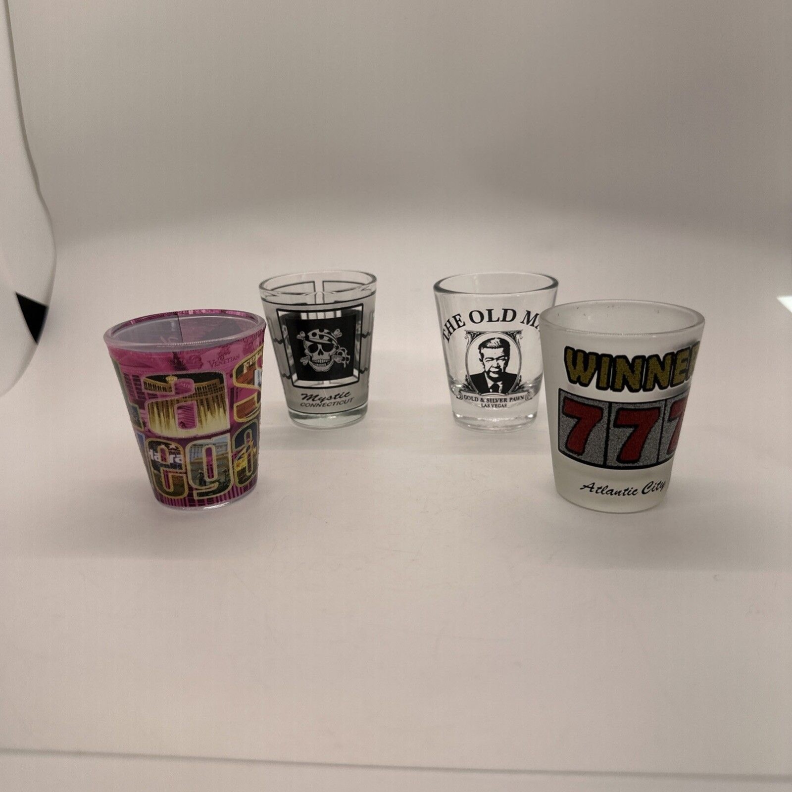 Vintage Casino Shot Glass Lot Of 4 Las Vegas Pawn Stars Atlantic City Mystic