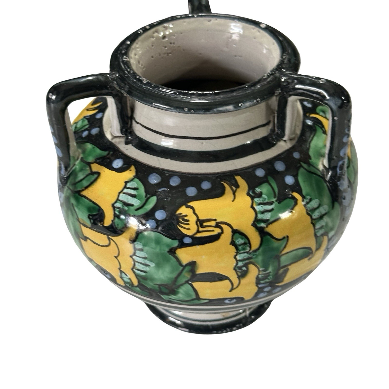 Vtg Italian Majolica Deruta Style Hand Painted Floral Amphora Urn Vase 6\