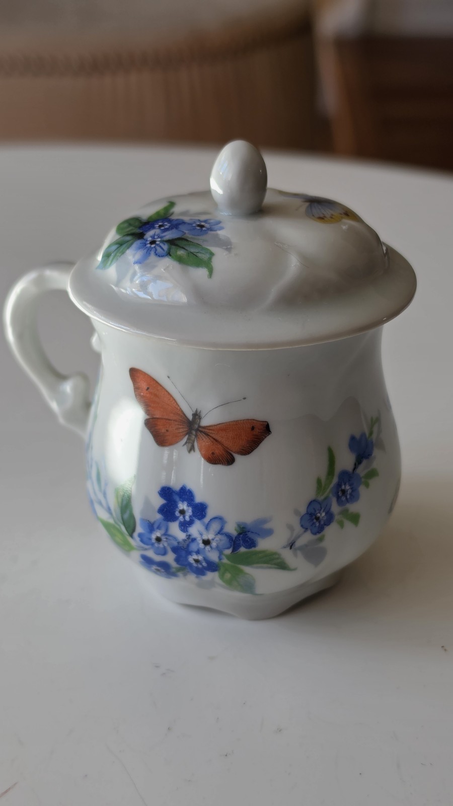 Vintage Limoges Castel France Porcelain Lidded Pot De Creme Butterfly Wildflower