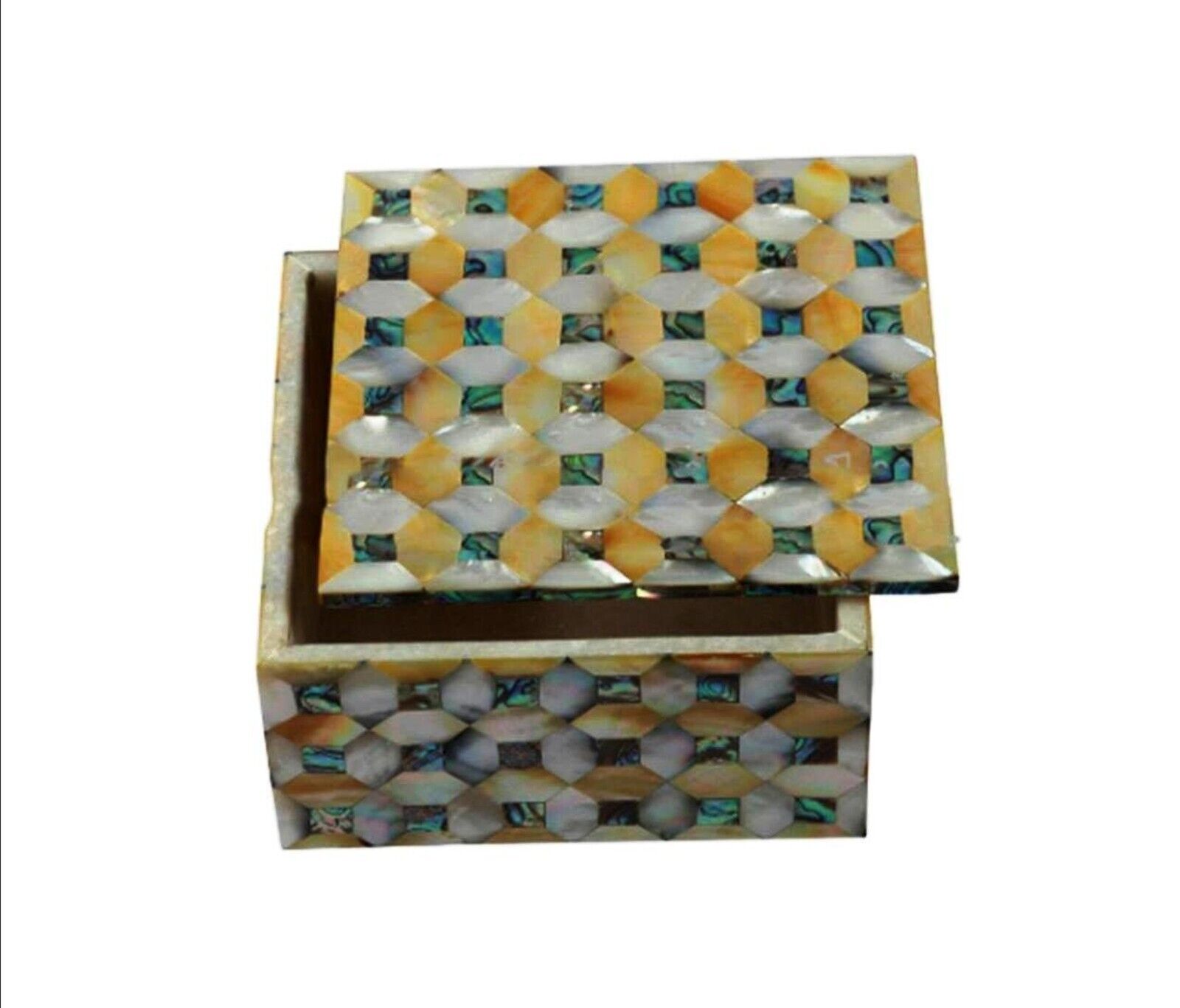 Square Marble Jewelry Box Mother of Pearl Overlay Work Cosmetic Box for Sister