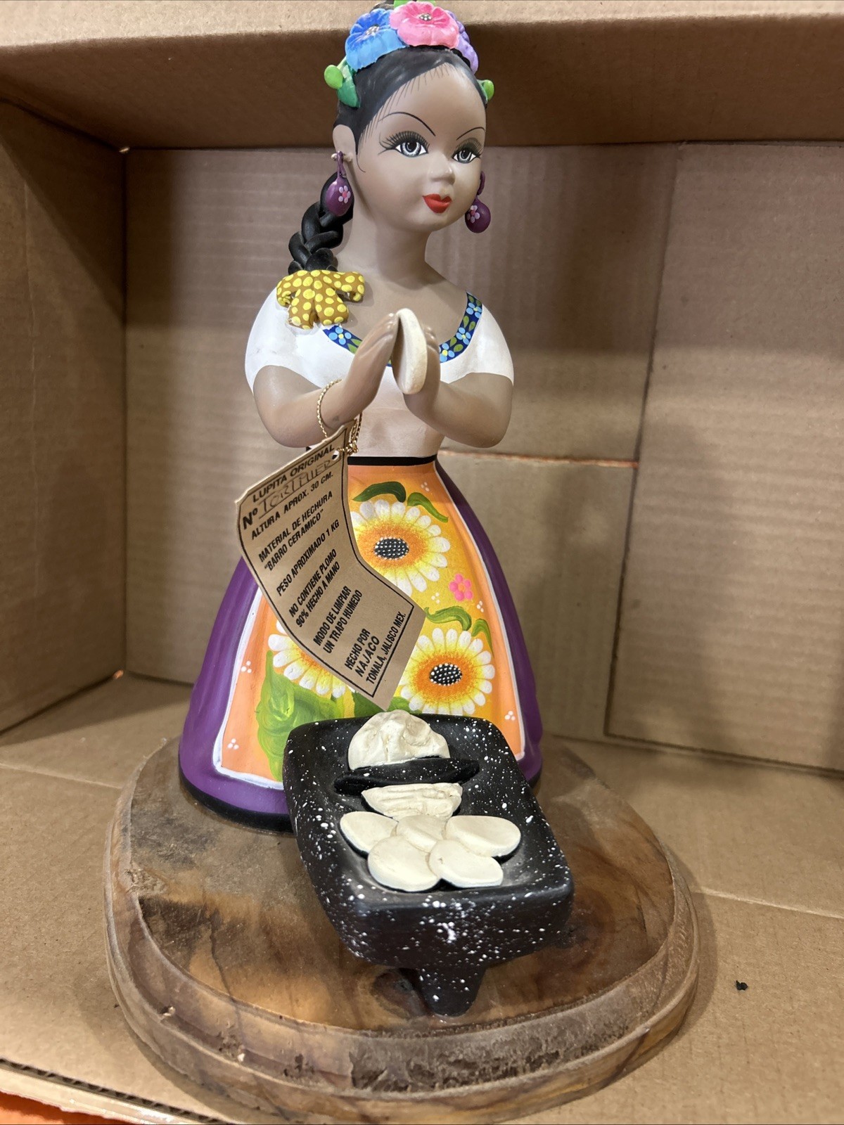NAJACO Lupita (Tortillera) Girl Making Tortillas on Molcajeta-10.5x7”New