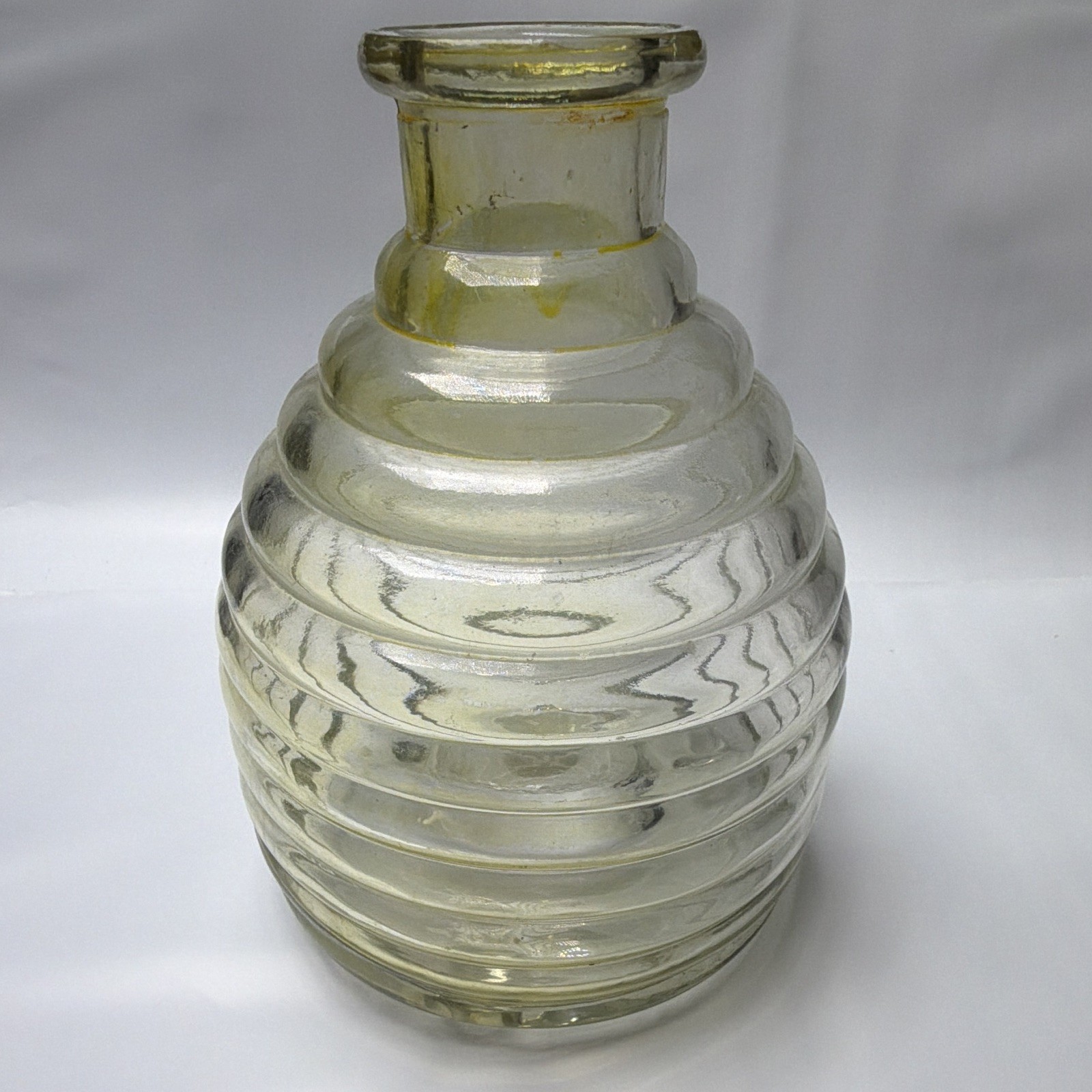 Vintage Yellow Green Glass Beehive Fly Catcher Wasp Trap Ribbed Bottle Vintage Yellow Green Glass Beehive Fly Catcher Wasp Trap Ribbed Bottle