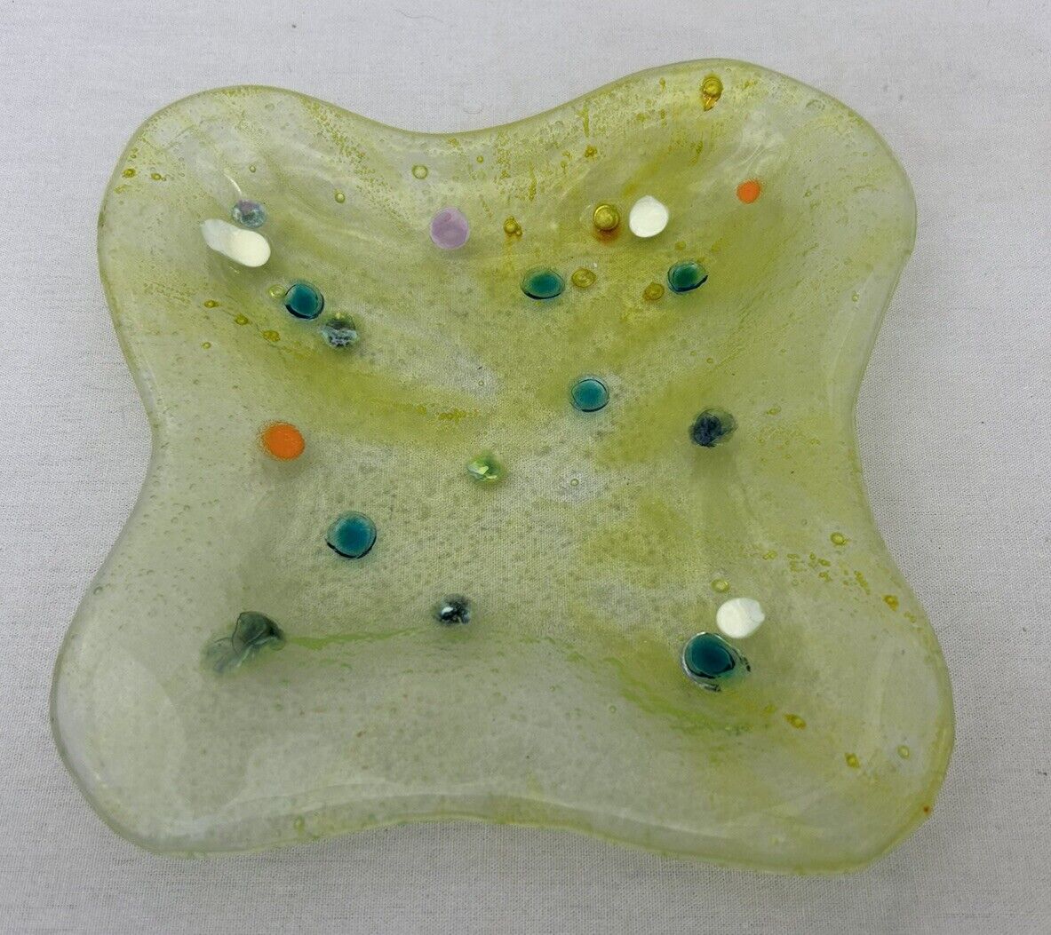 Beautiful Green Fused Glass Dish Candy Trinket Tray Plate Handmade Colorful