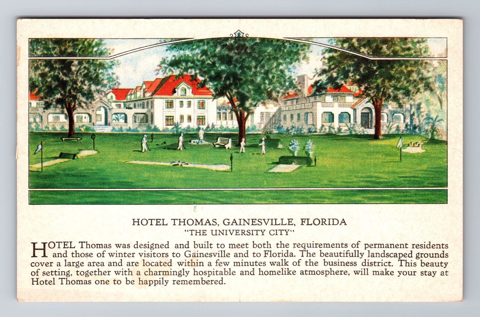 Gainesville FL-Florida, Hotel Thomas, Advertising, Vintage Souvenir Postcard