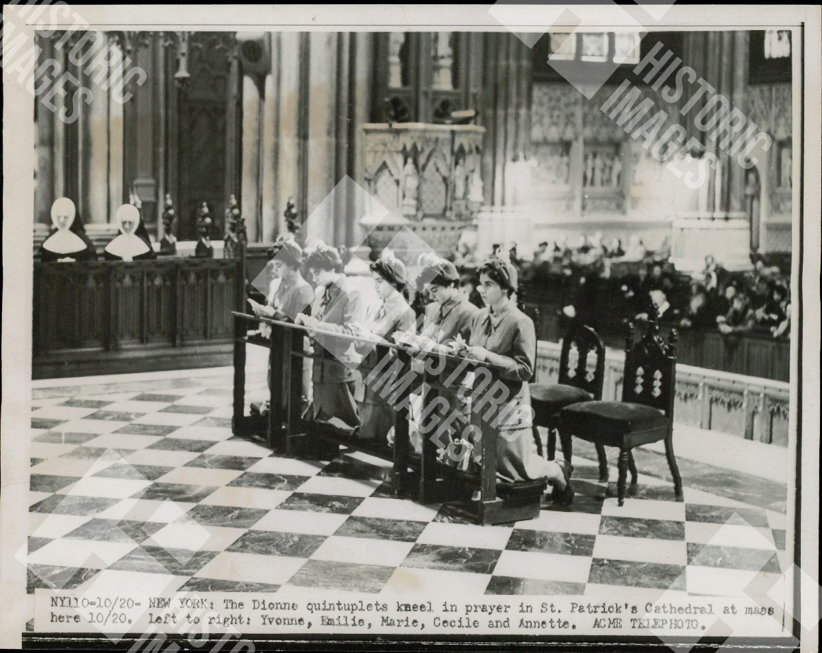 2025 Dionne quintuplets kneel in prayer in St. Patrick's Cathedral at mass here