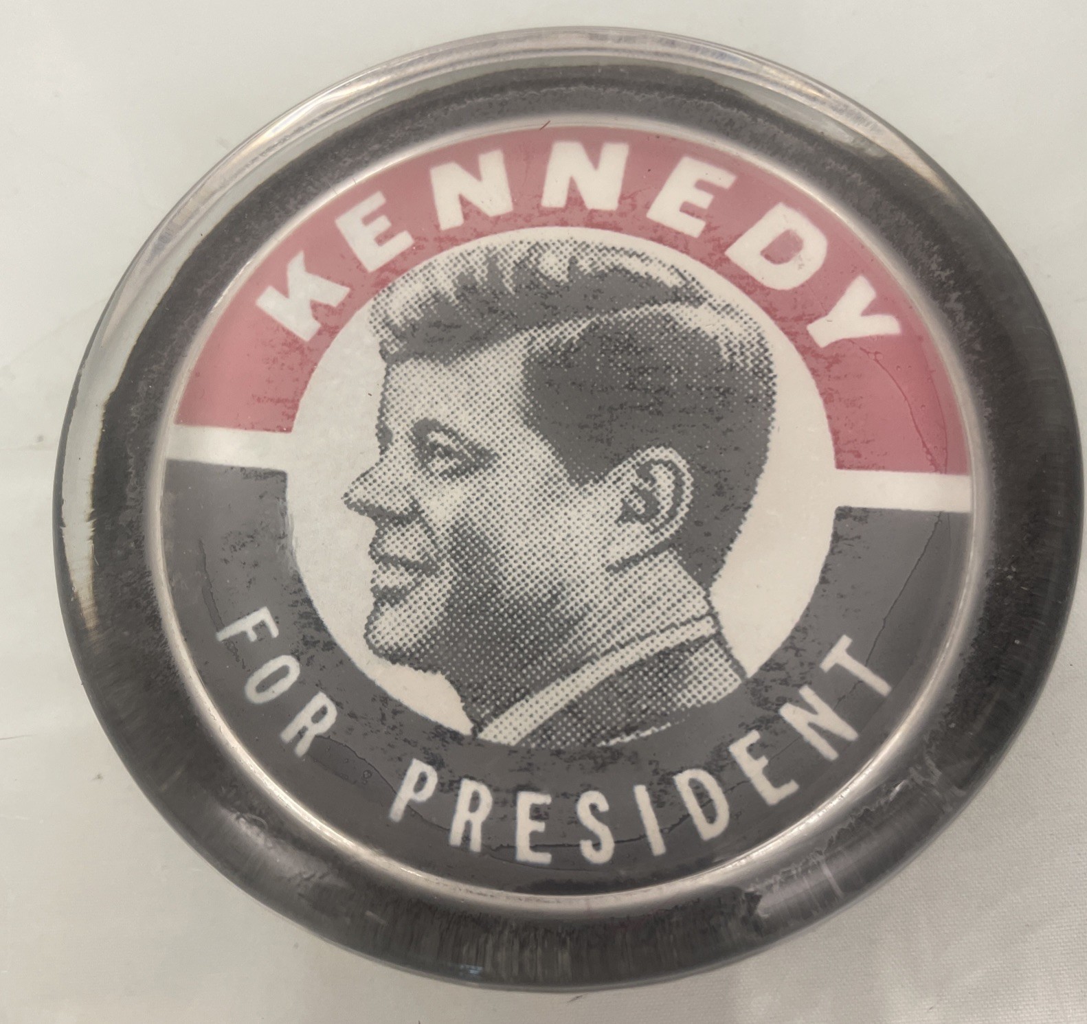 John F. Kennedy for President Campaign Glass Paperweight Vintage 3.5” Diameter