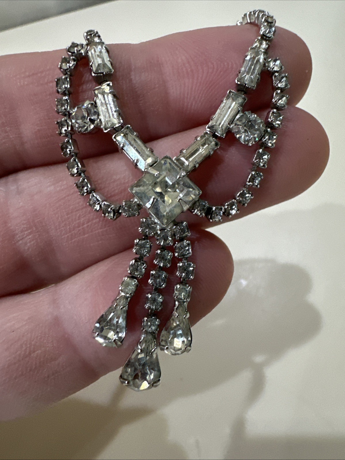 VTG Estate Czech Rhinestone Necklace Teardrop Pendant Choker Victorian Style