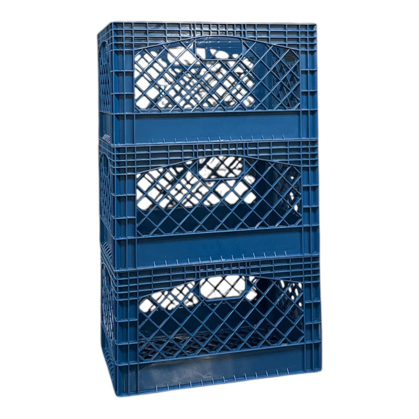Juggernaut Storage 24 Qt Heavy Duty Plastic Milk Crate with Handles, Blue,3 Pack