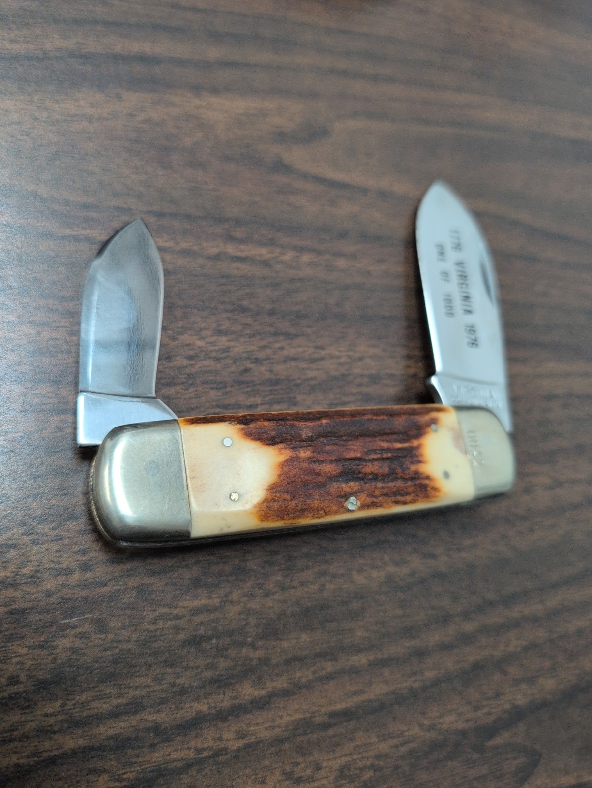 VTG 1976 Taylor Cutlery Virginia Bicentennial STAG Elephant Toe Sunfish Knife