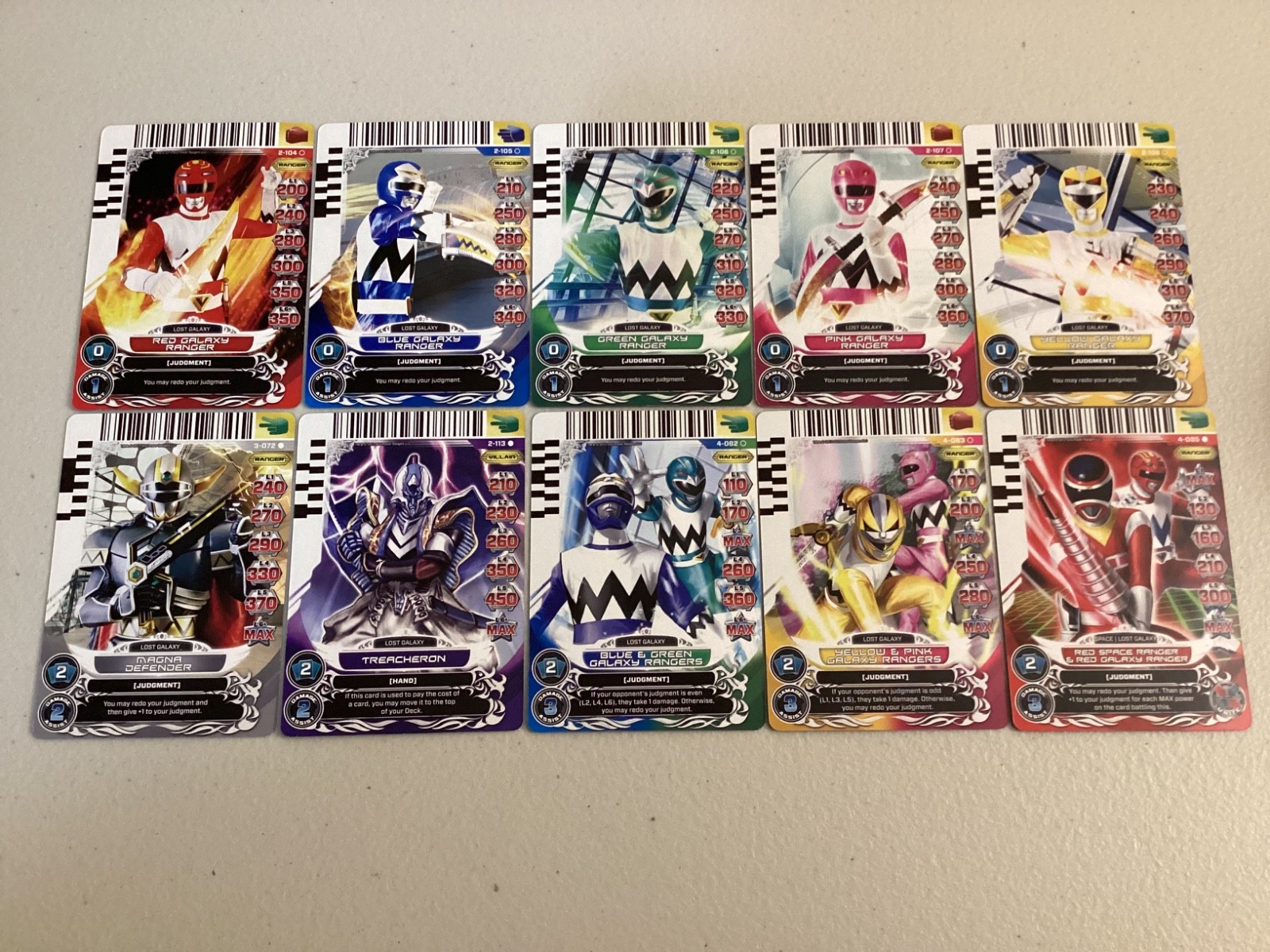 Lot of 10 Power Rangers Action Card Game Lost Galaxy Cards Full Team 2013 ACG