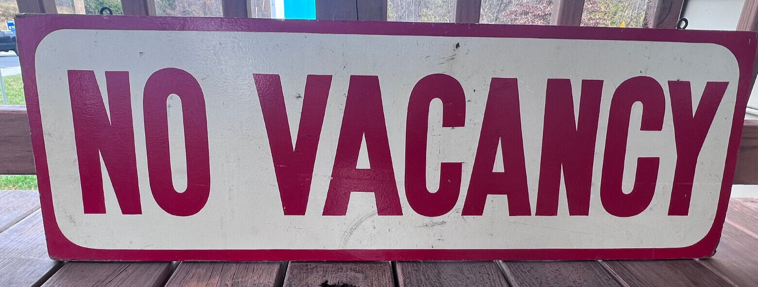 VTG Double Sided Hand Painted Wood NO Vacancy Hanging Red And White Sign Plaque