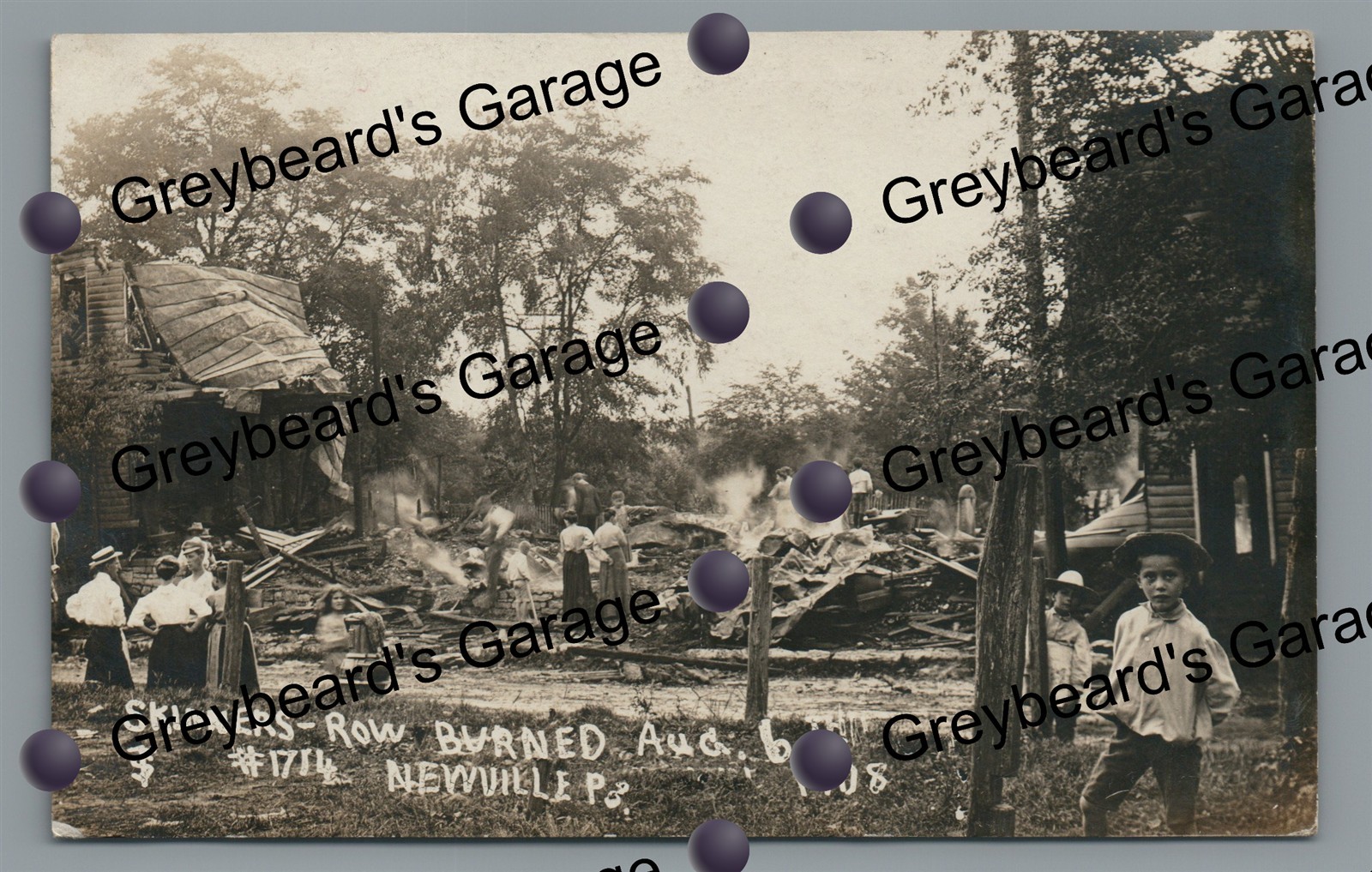 RPPC Skinners Row Fire NEWVILLE PA Cumberland County 1908 Real Photo Postcard