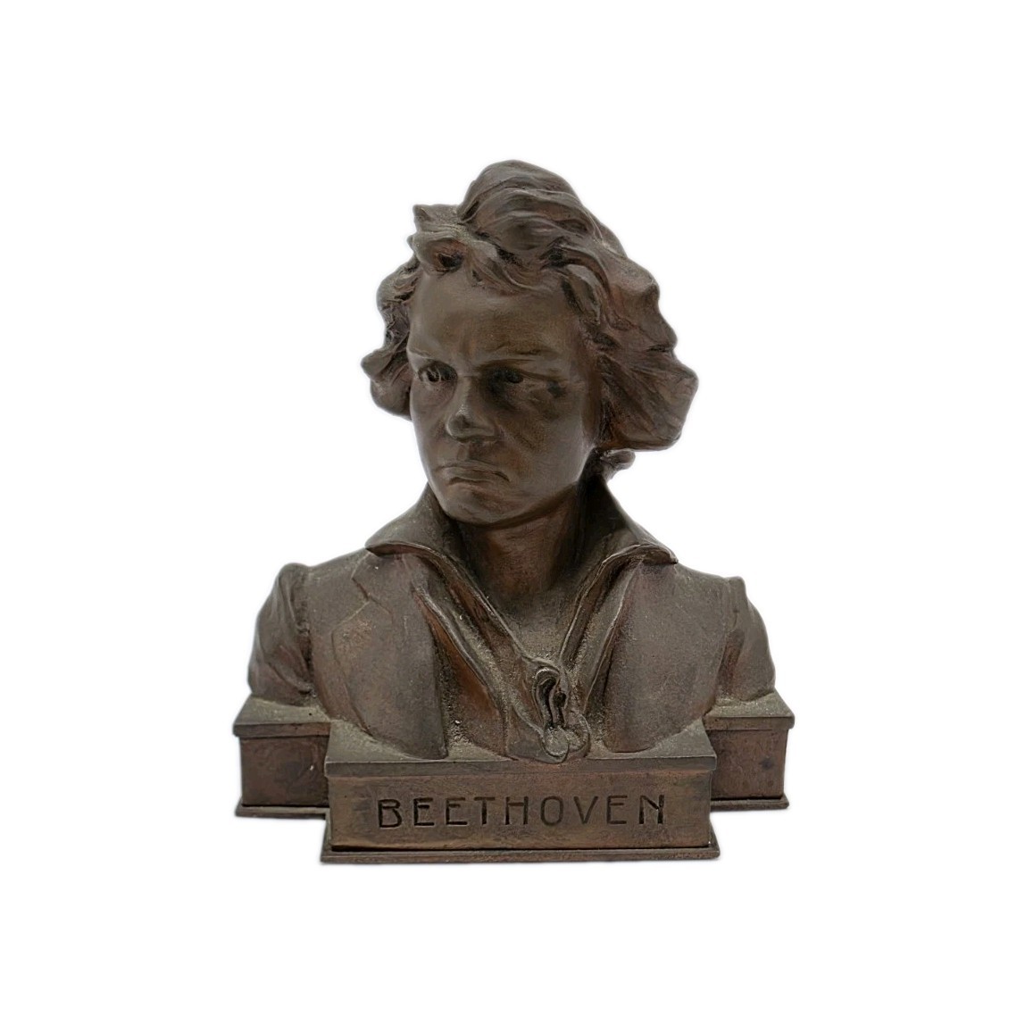 Antique Hans Muller Signed Beethoven Bronze Bust Statue Sculpture 5.5 In