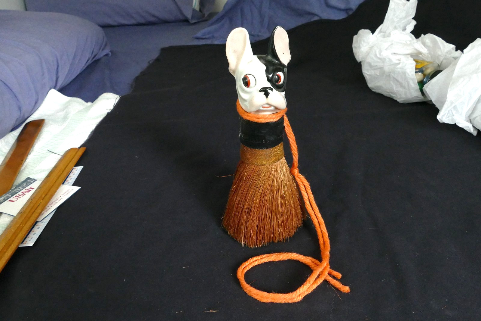 Vintage Adorable Boston Terrier Ceramic & Bristle Clothes Crumb Brush Germany? Vintage Adorable Boston Terrier Ceramic & Bristle Clothes Crumb Brush Germany?