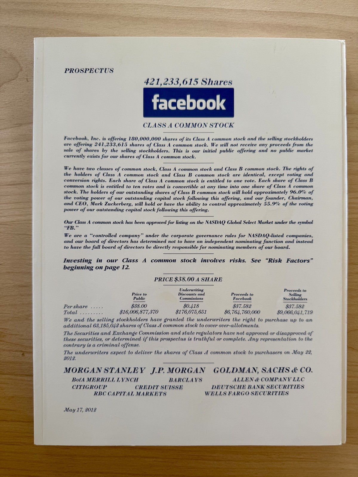 2012 Facebook, Inc. IPO Final Prospectus Initial Public Offering Rare META 2012 Facebook, Inc. IPO Final Prospectus Initial Public Offering Rare META