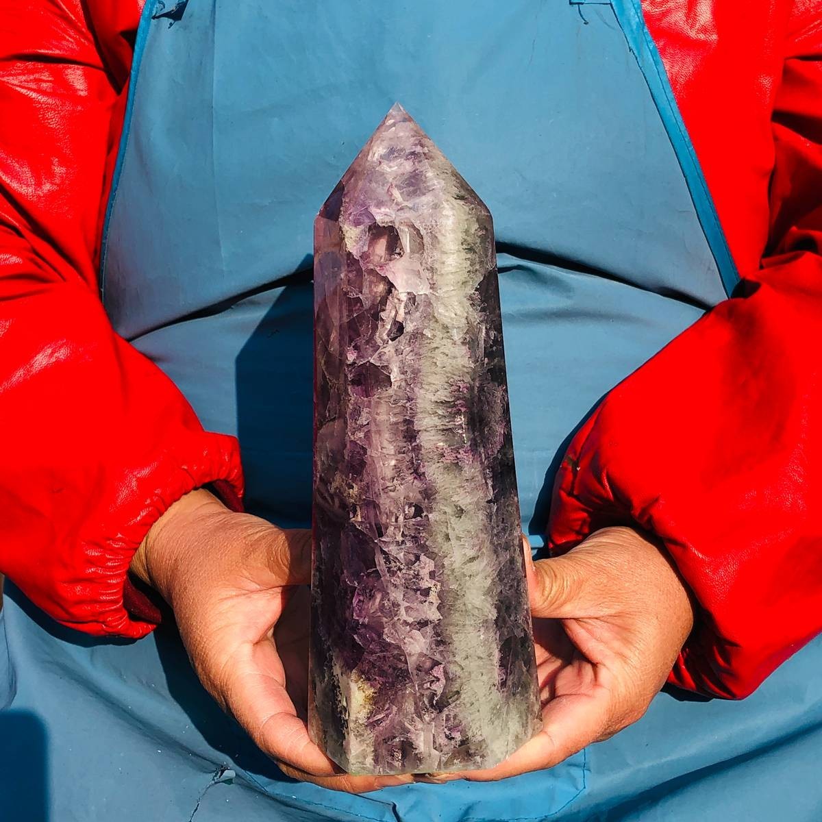 3.96LB Natural Colourful Fluorite Obelisk Quartz Crystal Tower Point Healing