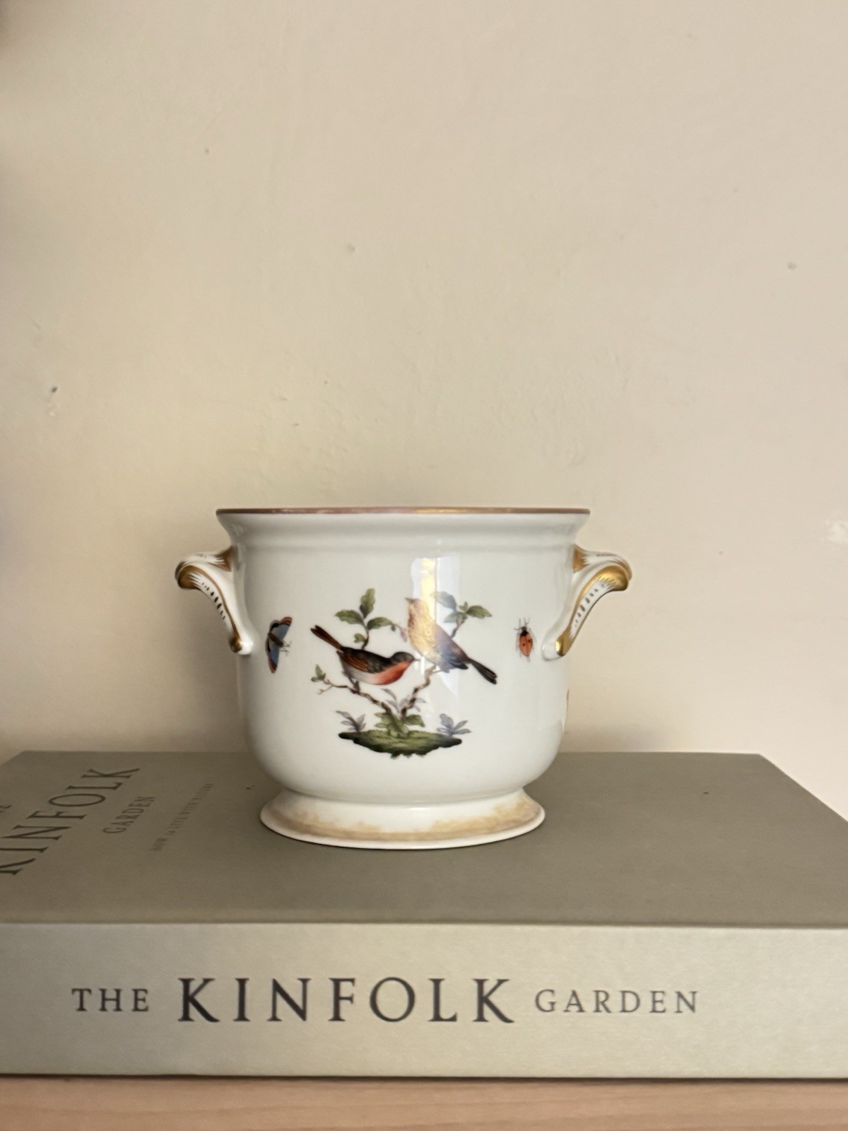 A Herend Rothschild Small Planter Pot Bird Motif Hand Painted