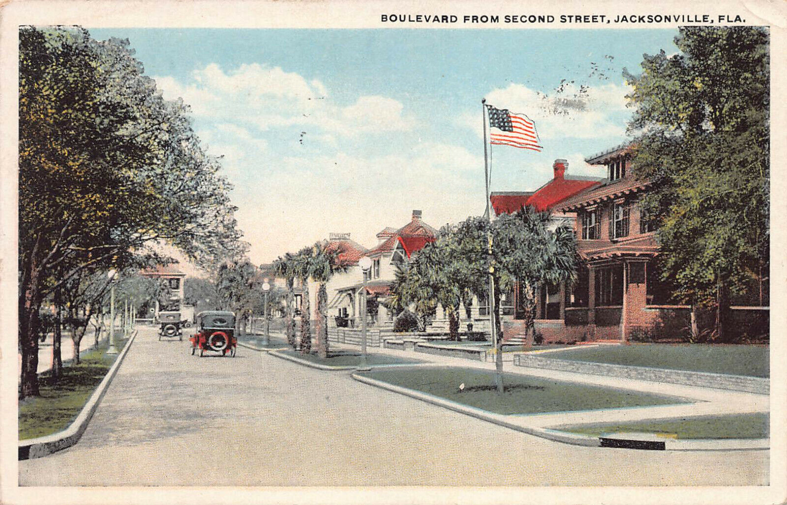 Boulevard from Second Street, Jacksonville, Florida, postcard, used in 1923