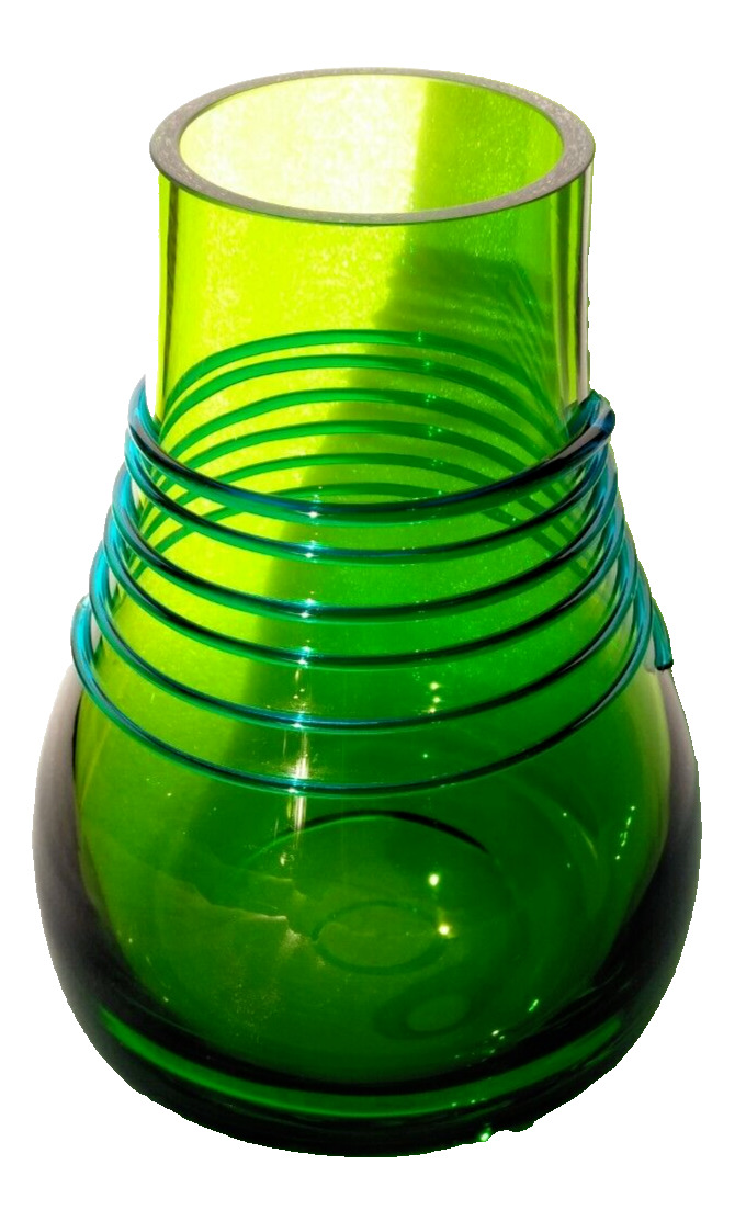 LSA International Handcrafted, Mouth Blown Glass Green with applied Blue Vintage