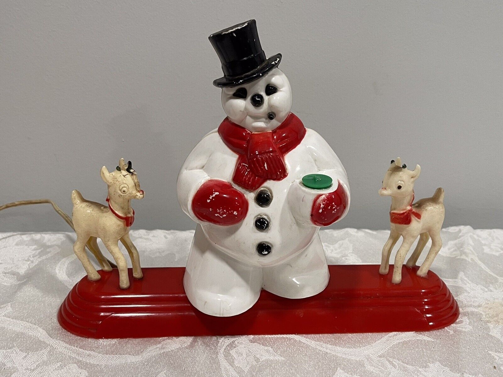 VTG Royal Electric Snowman w/ 2 Rudolphs Candolier Light Catalog #948 ~ WORKS