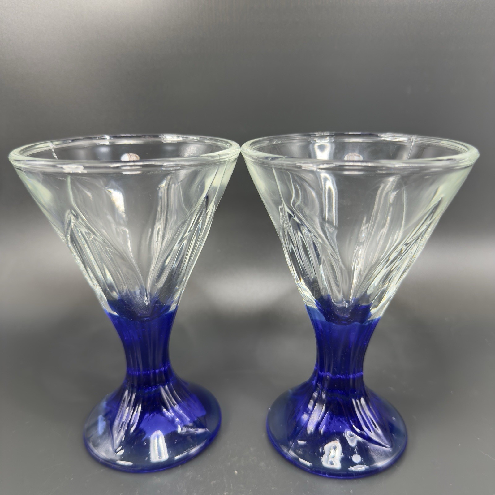 La Rochère Fidji Cobalt Blue Glasses Cups Set 2 Clear Top French Glasses Cups